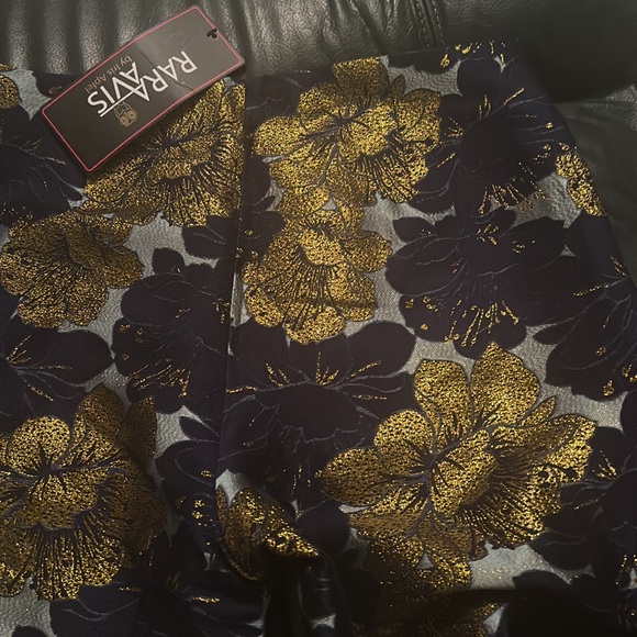 Blue and gold floral no waist pants. - Picture 2 of 5